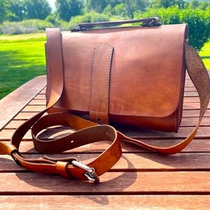 Leather Letter Satchel Vintage & Handmade in British Tan